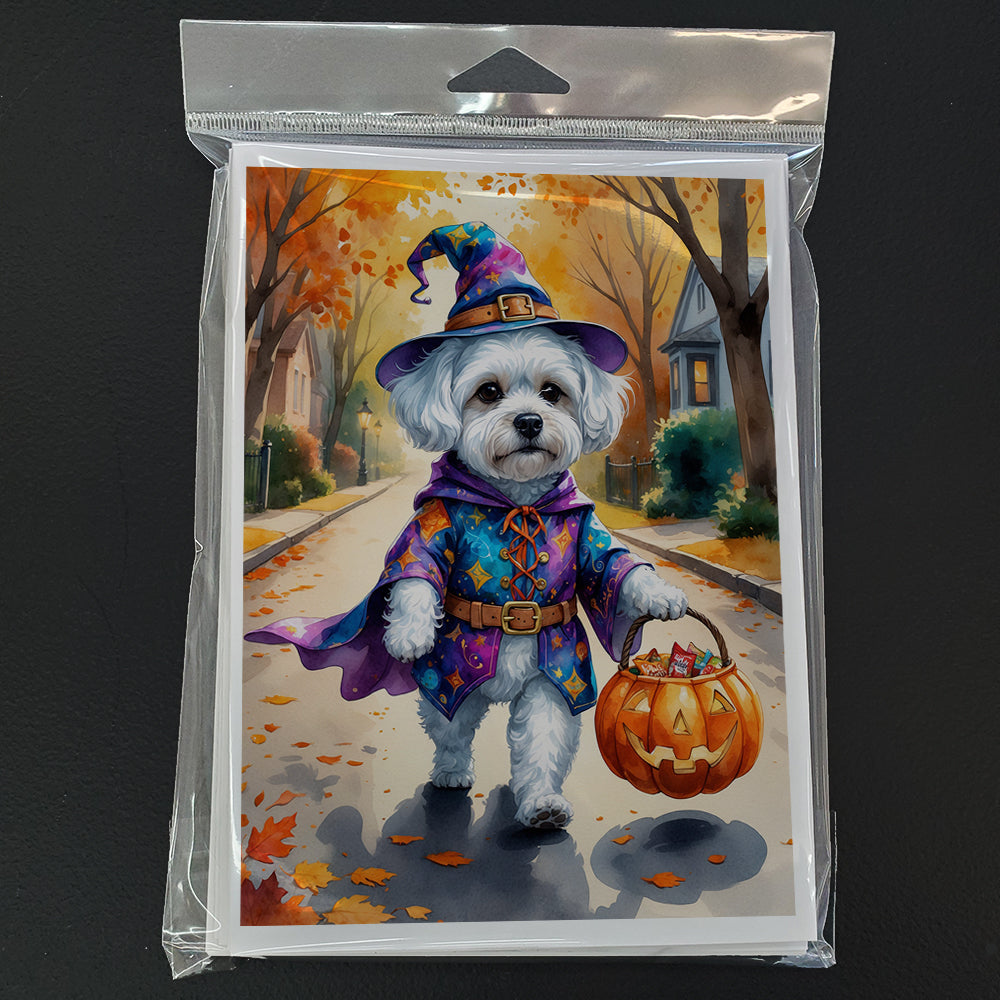 Bichon Frise Halloween Trick or Treat Greeting Cards Pack of 8 Blank Cards with Envelopes Whimsical A7 Size 5x7