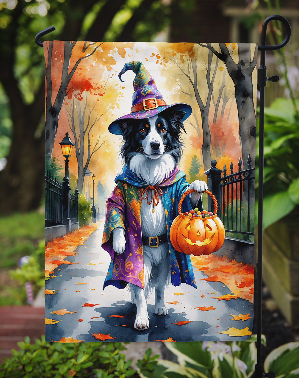 Border Collie Halloween Trick or Treat Garden Flag Mailbox Decorative Yard Banner Outside Patio Artwork for Flower Beds, Garden Size, Multicolor