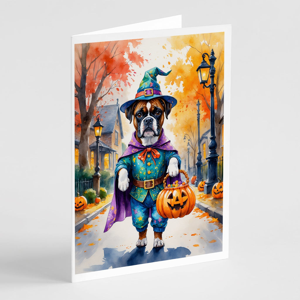 Boxer Halloween Trick or Treat Greeting Cards Pack of 8 Blank Cards with Envelopes Whimsical A7 Size 5x7
