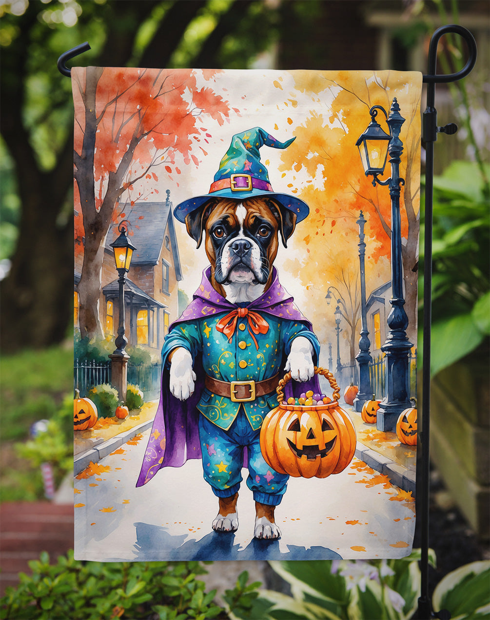 Boxer Halloween Trick or Treat Garden Flag Mailbox Decorative Yard Banner Outside Patio Artwork for Flower Beds, Garden Size, Multicolor