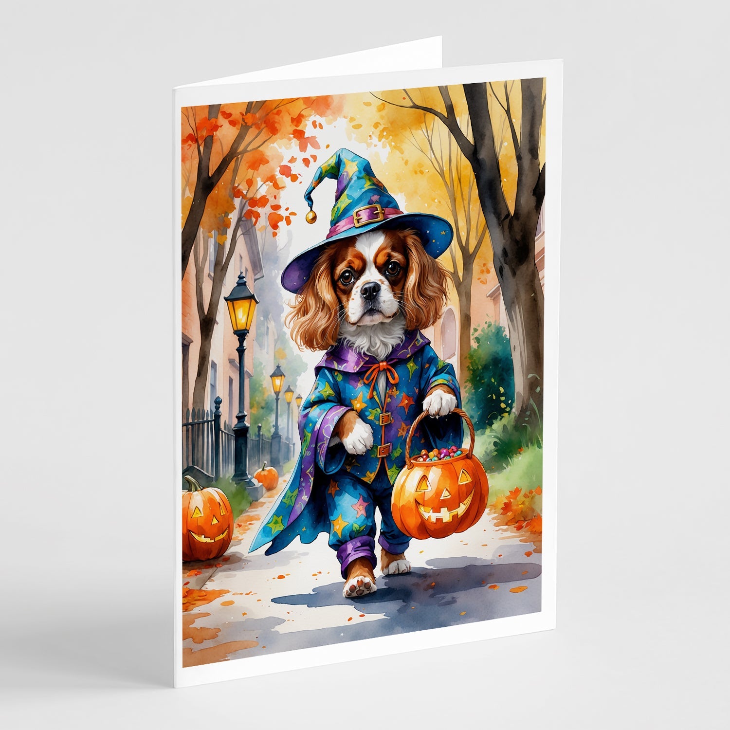 Cavalier Spaniel Halloween Trick or Treat Greeting Cards Pack of 8 Blank Cards with Envelopes Whimsical A7 Size 5x7