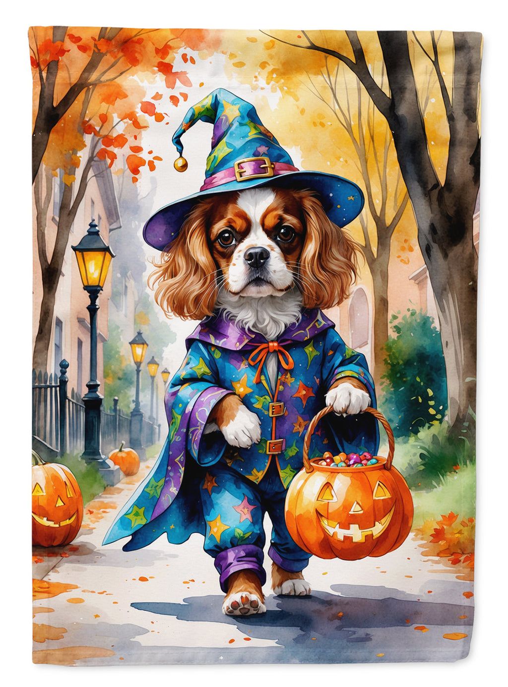 Cavalier Spaniel Halloween Trick or Treat Garden Flag Mailbox Decorative Yard Banner Outside Patio Artwork for Flower Beds, Garden Size, Multicolor
