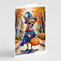 Chihuahua Halloween Trick or Treat Greeting Cards Pack of 8 Blank Cards with Envelopes Whimsical A7 Size 5x7