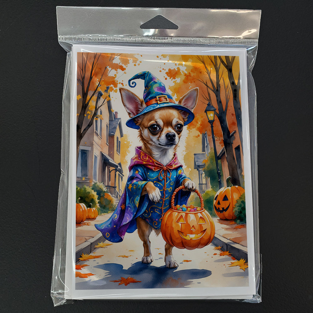 Chihuahua Halloween Trick or Treat Greeting Cards Pack of 8 Blank Cards with Envelopes Whimsical A7 Size 5x7