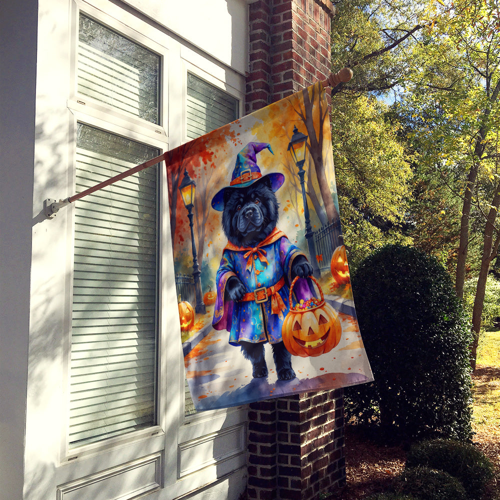 Black Chow Chow Halloween Trick or Treat House Flag 28x40 Porch Sleeve Pole Decorative Outside Yard Banner Artwork Wall Hanging, Polyester