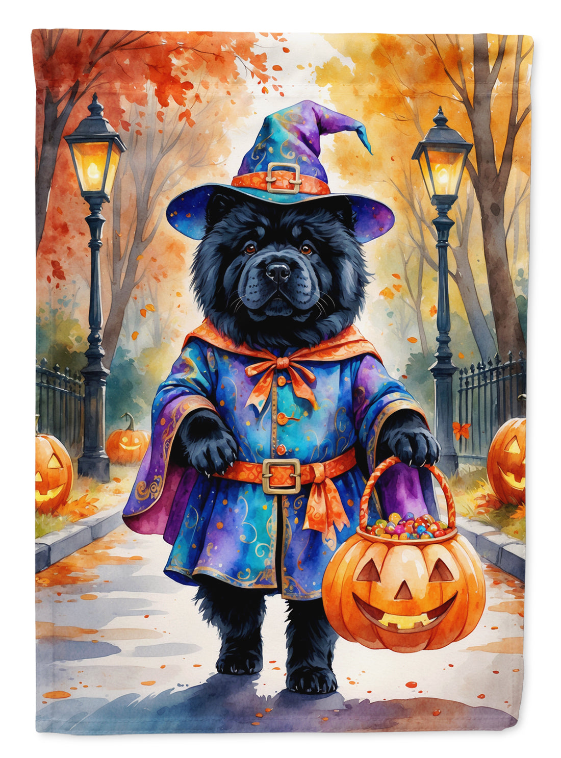 Black Chow Chow Halloween Trick or Treat Garden Flag Mailbox Decorative Yard Banner Outside Patio Artwork for Flower Beds, Garden Size, Multicolor