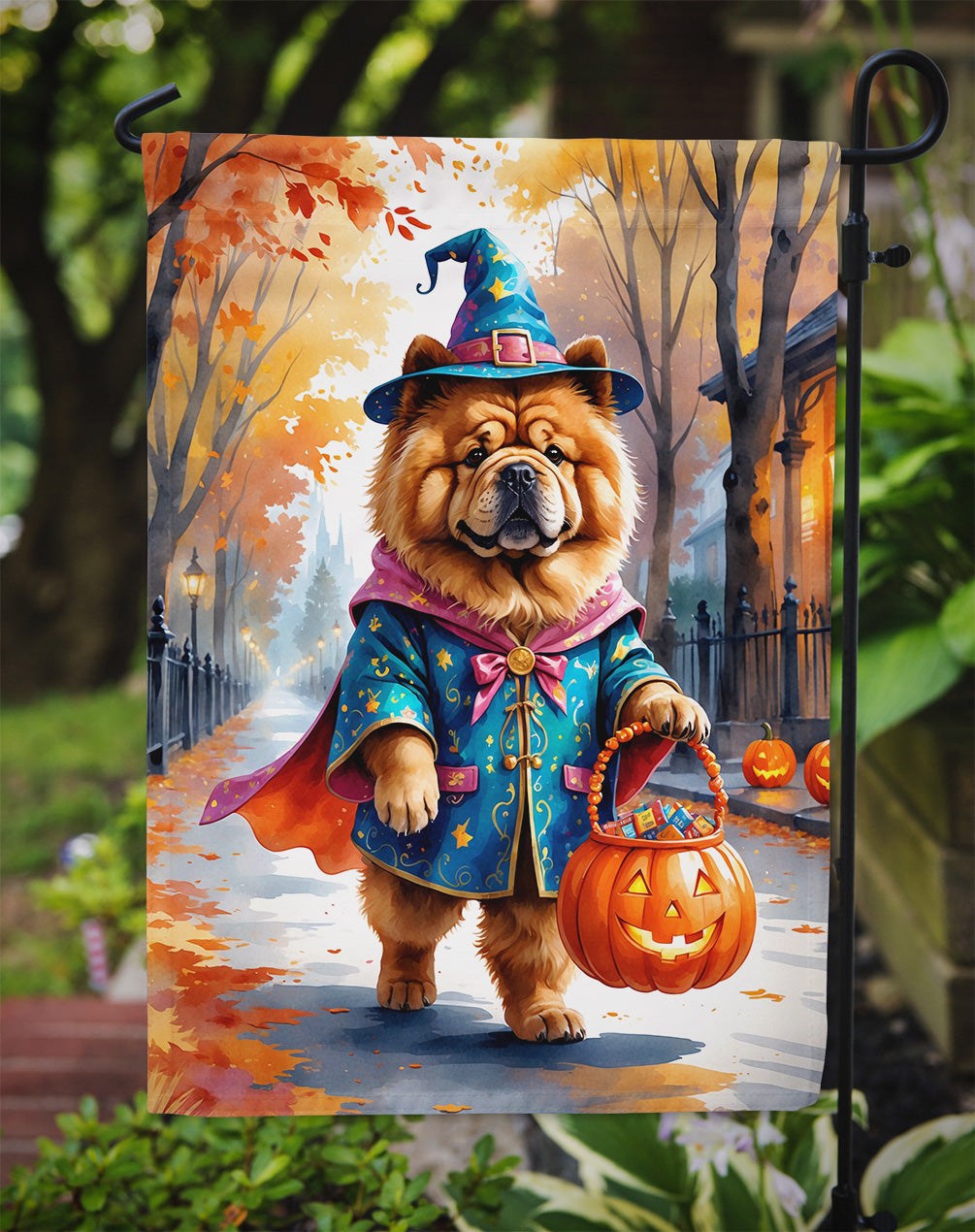 Chow Chow Halloween Trick or Treat Garden Flag Mailbox Decorative Yard Banner Outside Patio Artwork for Flower Beds, Garden Size, Multicolor