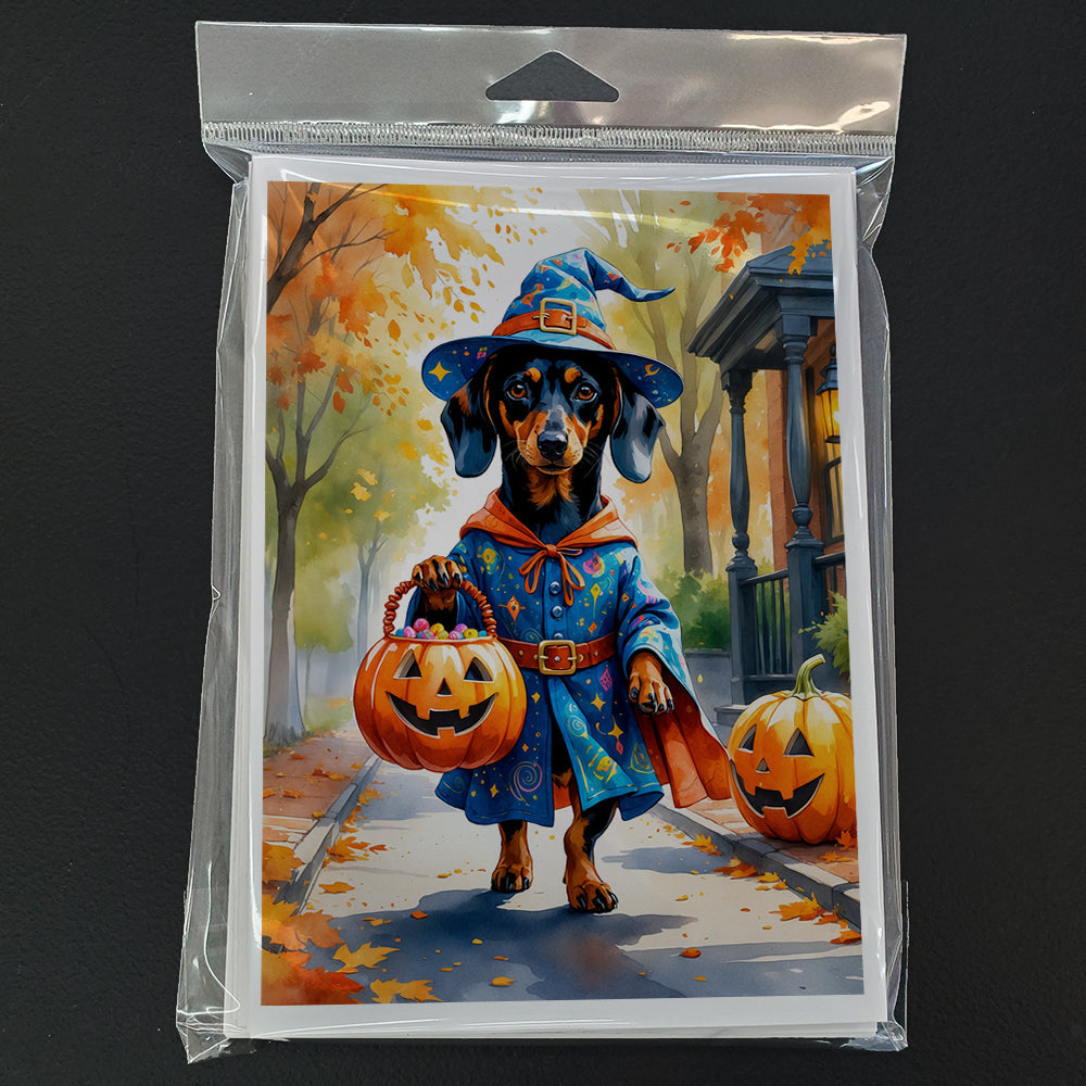 Dachshund Halloween Trick or Treat Greeting Cards Pack of 8 Blank Cards with Envelopes Whimsical A7 Size 5x7