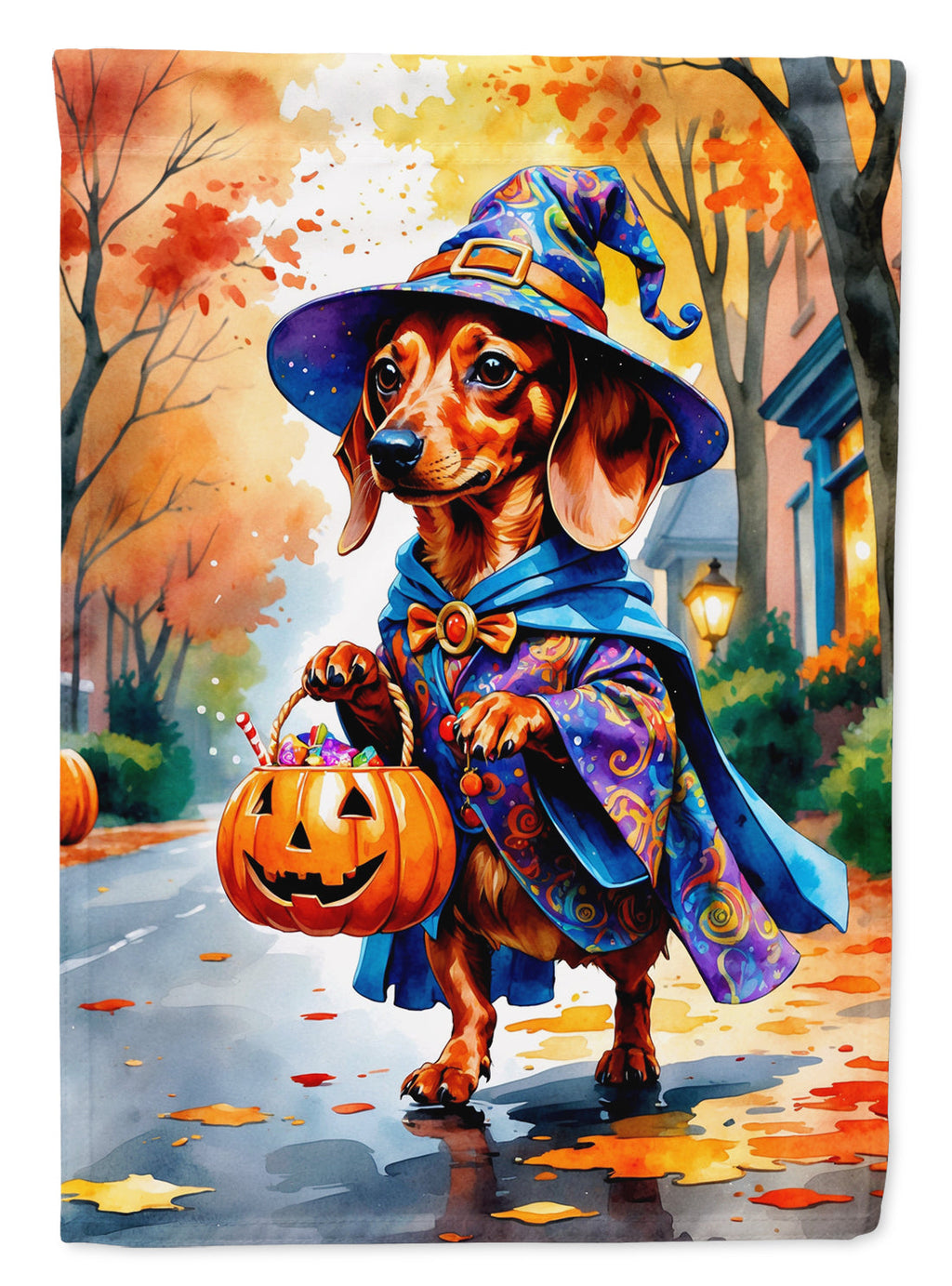 Red Dachshund Halloween Trick or Treat Garden Flag Mailbox Decorative Yard Banner Outside Patio Artwork for Flower Beds, Garden Size, Multicolor