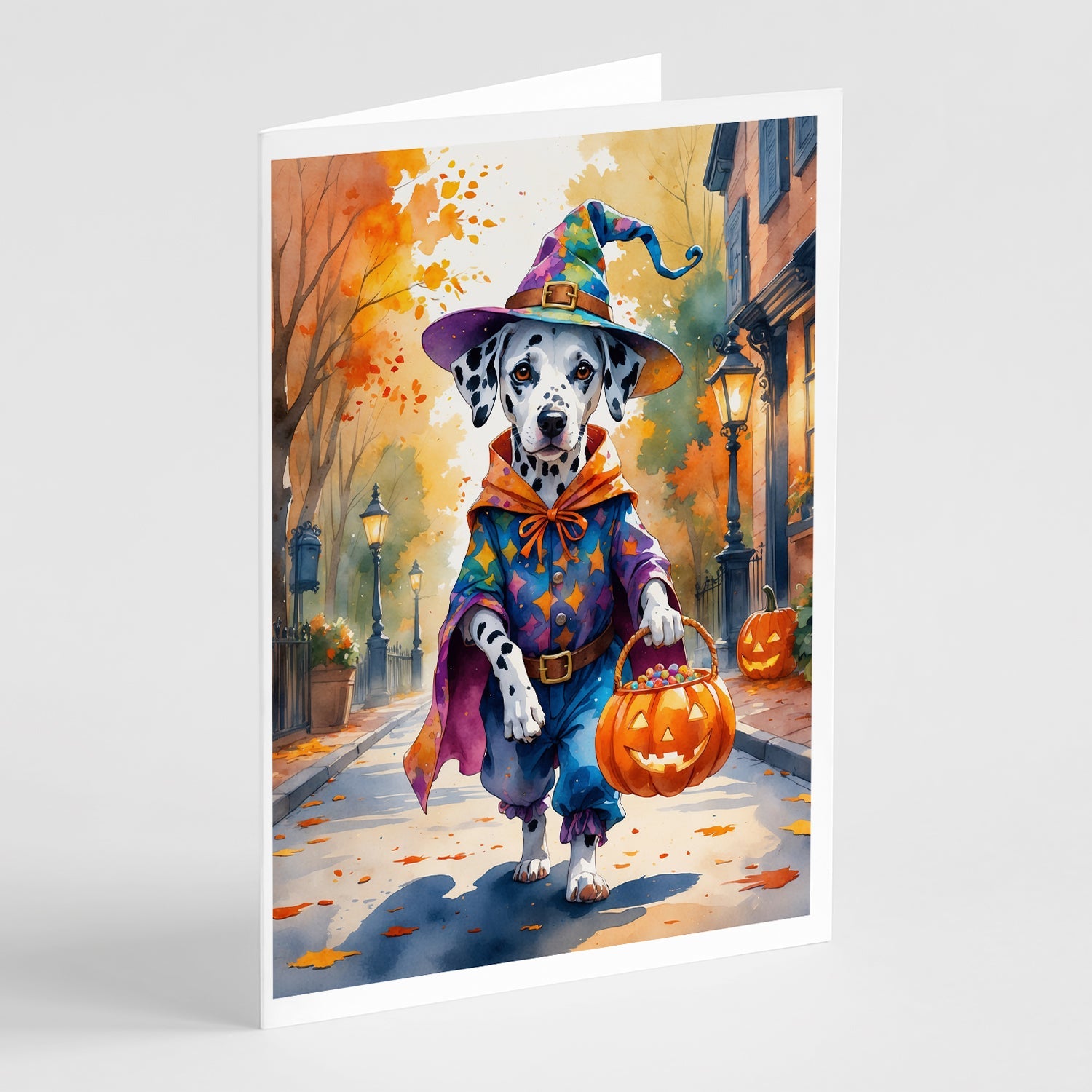 Dalmatian Halloween Trick or Treat Greeting Cards Pack of 8 Blank Cards with Envelopes Whimsical A7 Size 5x7