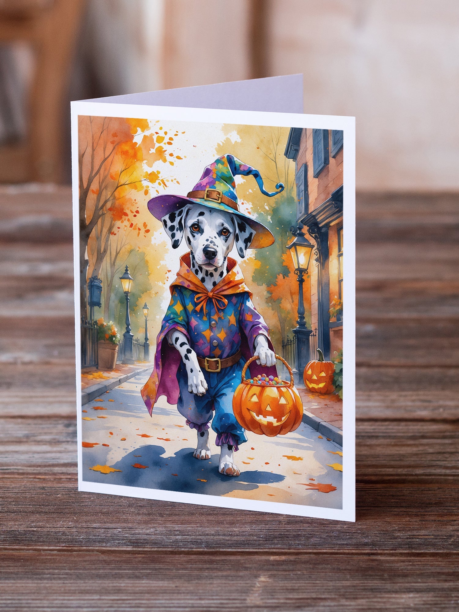 Dalmatian Halloween Trick or Treat Greeting Cards Pack of 8 Blank Cards with Envelopes Whimsical A7 Size 5x7