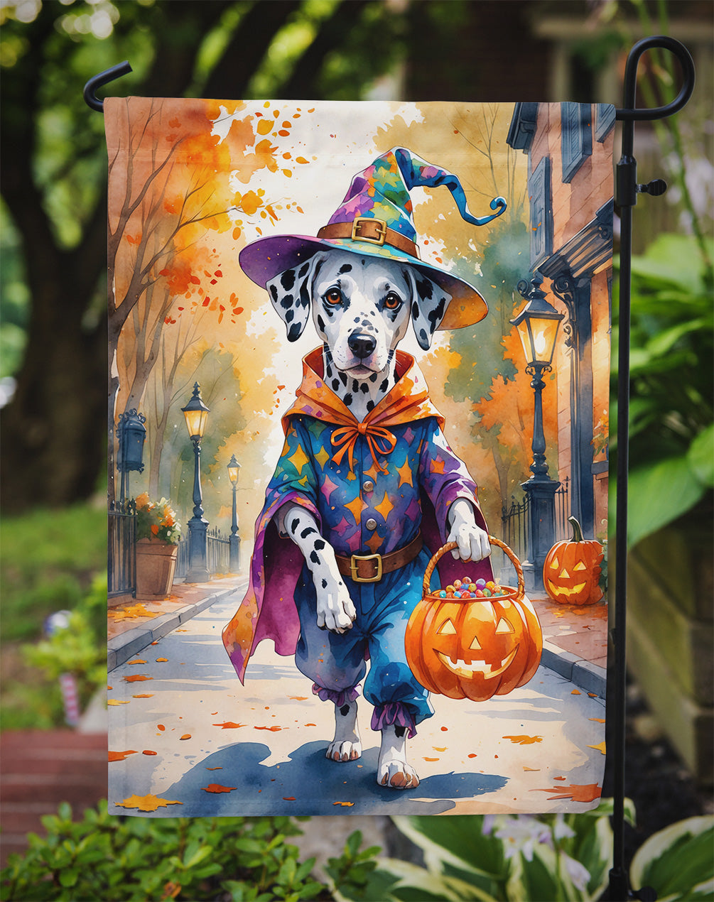 Dalmatian Halloween Trick or Treat Garden Flag Mailbox Decorative Yard Banner Outside Patio Artwork for Flower Beds, Garden Size, Multicolor