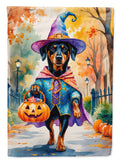 Doberman Pinscher Halloween Trick or Treat House Flag 28x40 Porch Sleeve Pole Decorative Outside Yard Banner Artwork Wall Hanging, Polyester