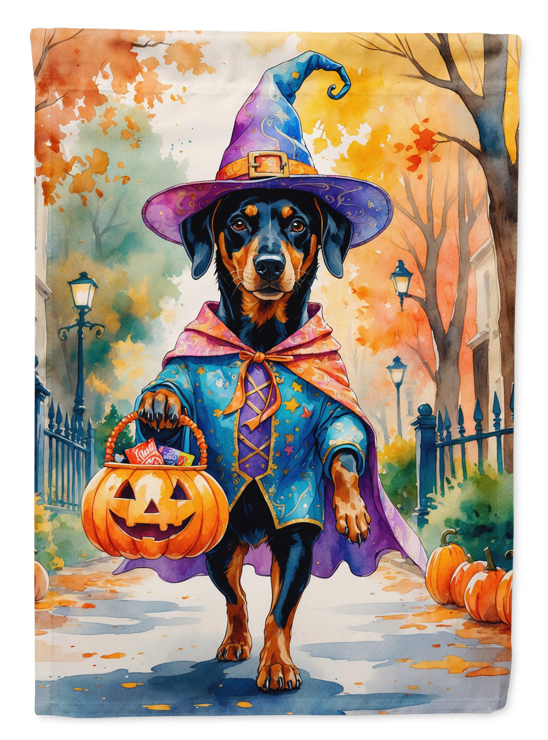 Doberman Pinscher Halloween Trick or Treat Garden Flag Mailbox Decorative Yard Banner Outside Patio Artwork for Flower Beds, Garden Size, Multicolor