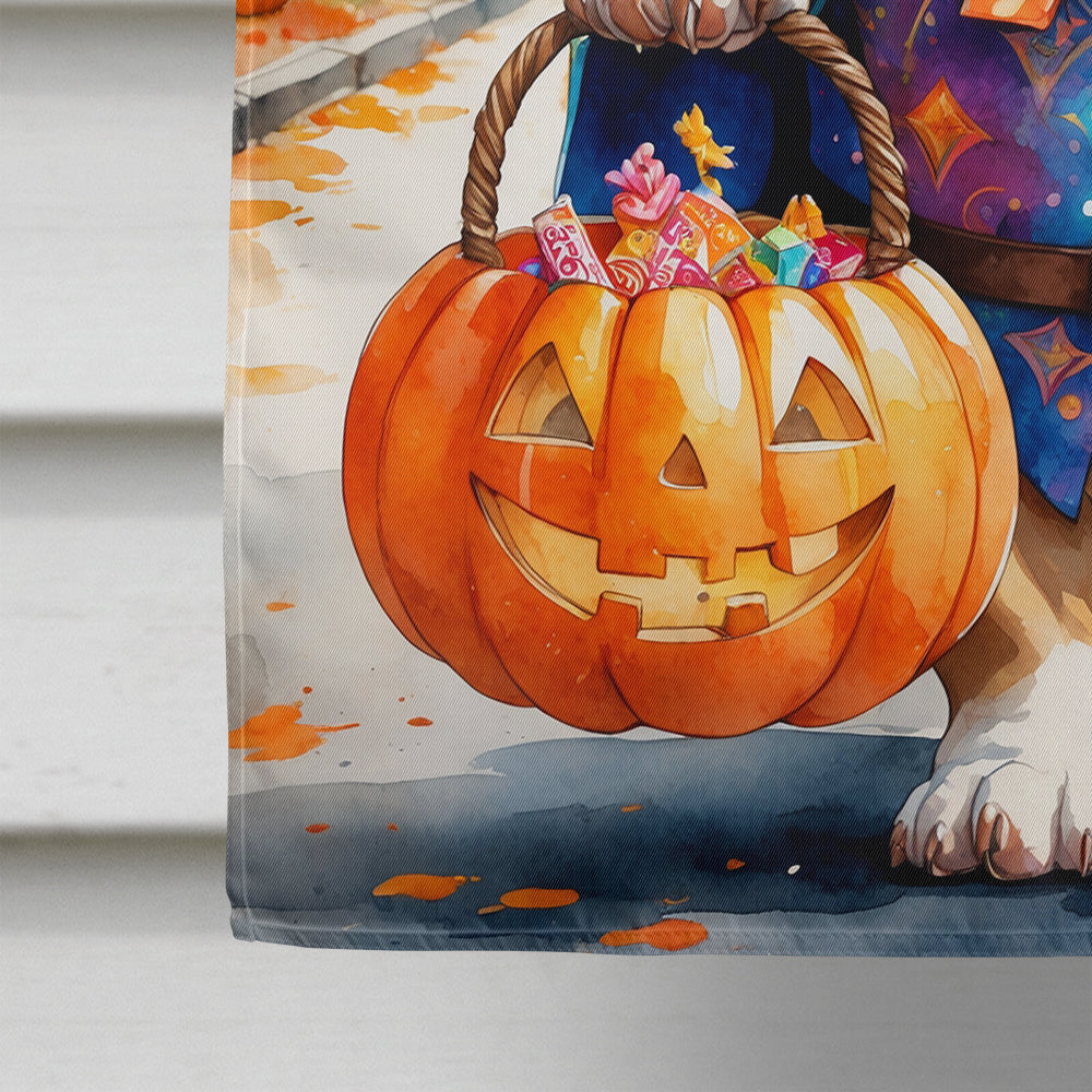 English Bulldog Halloween Trick or Treat House Flag 28x40 Porch Sleeve Pole Decorative Outside Yard Banner Artwork Wall Hanging, Polyester