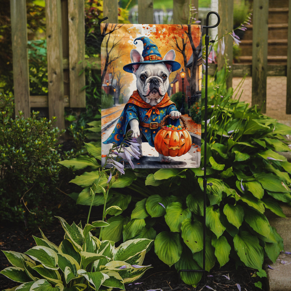 White French Bulldog Halloween Trick or Treat Garden Flag Mailbox Decorative Yard Banner Outside Patio Artwork for Flower Beds, Garden Size, Multicolor