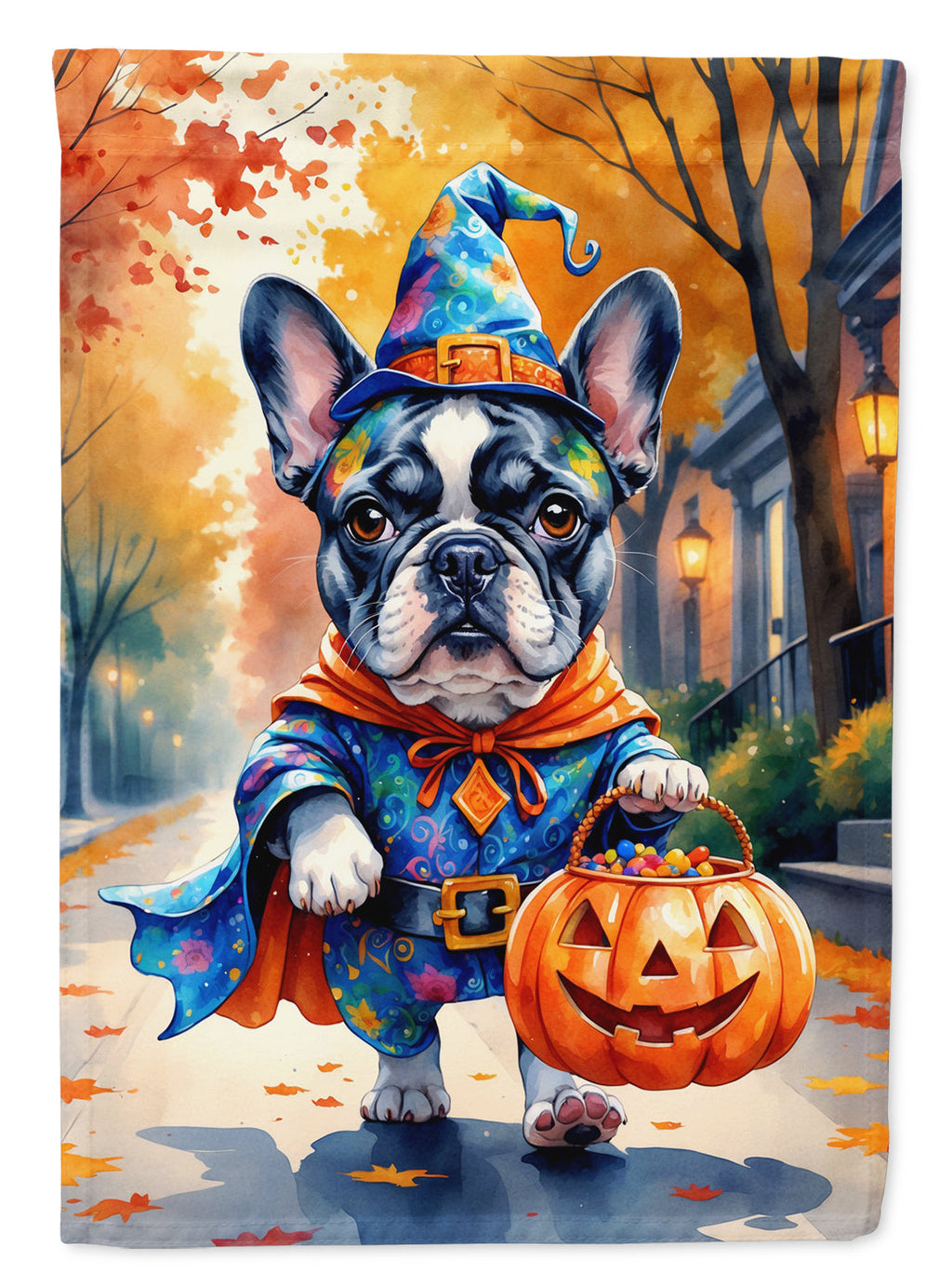 Black White French Bulldog Halloween Trick or Treat Garden Flag Mailbox Decorative Yard Banner Outside Patio Artwork for Flower Beds, Garden Size, Multicolor