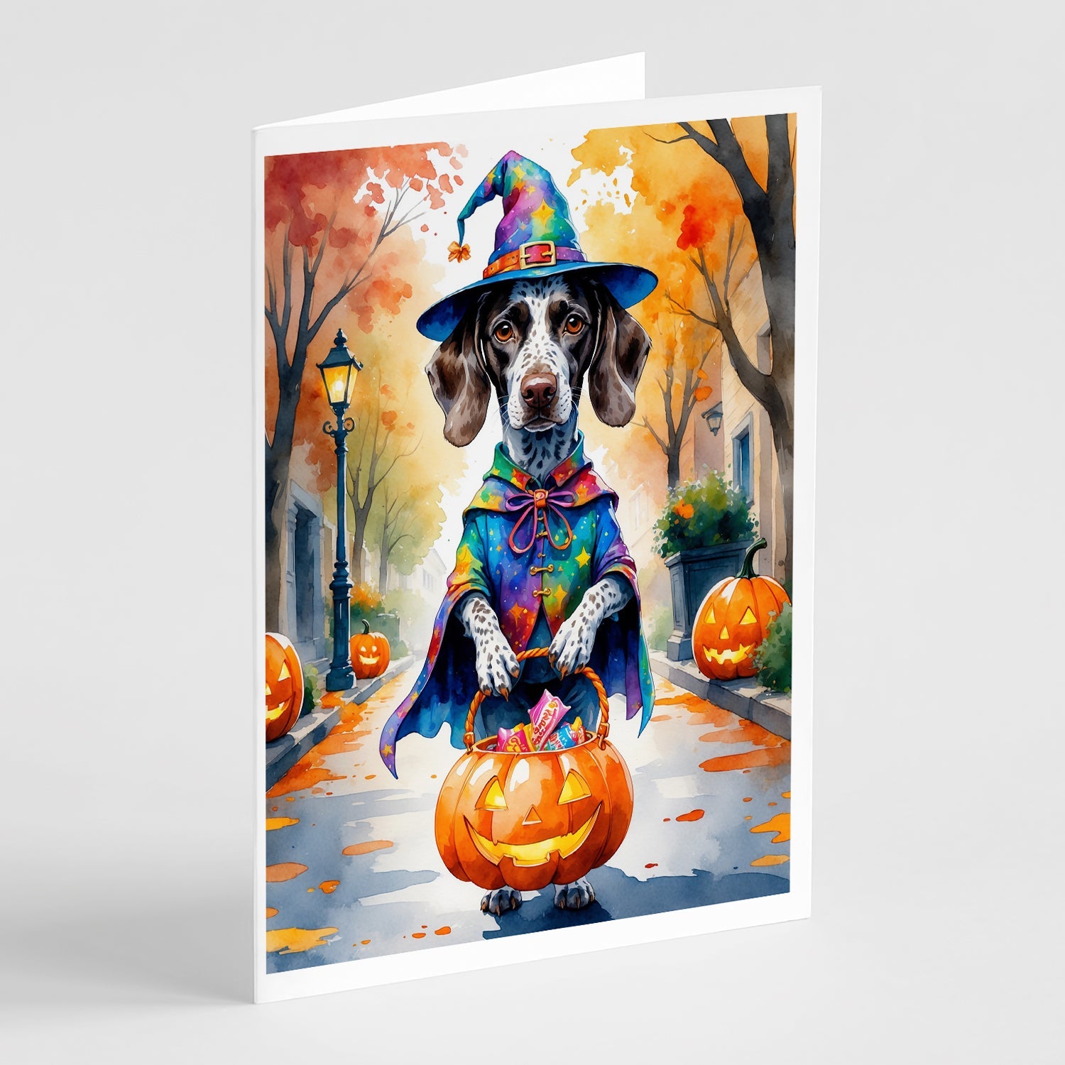German Shorthaired Pointer Halloween Trick or Treat Greeting Cards Pack of 8 Blank Cards with Envelopes Whimsical A7 Size 5x7