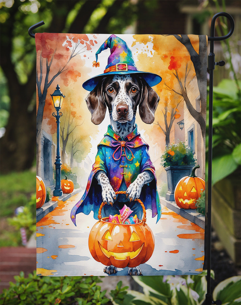 German Shorthaired Pointer Halloween Trick or Treat Garden Flag Mailbox Decorative Yard Banner Outside Patio Artwork for Flower Beds, Garden Size, Multicolor