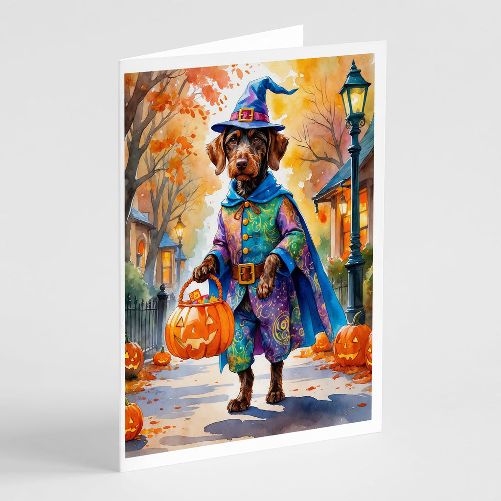 German Wirehaired Pointer Halloween Trick or Treat Greeting Cards Pack of 8 Blank Cards with Envelopes Whimsical A7 Size 5x7