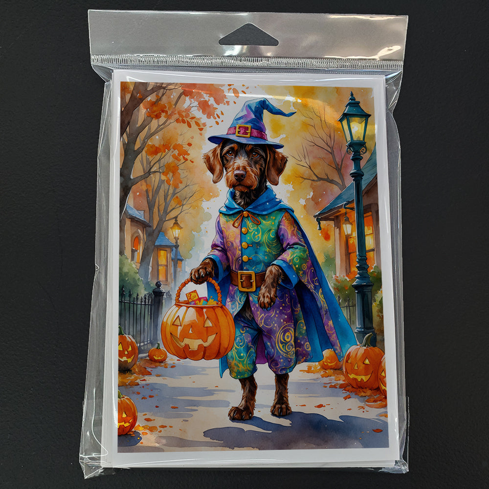 German Wirehaired Pointer Halloween Trick or Treat Greeting Cards Pack of 8 Blank Cards with Envelopes Whimsical A7 Size 5x7
