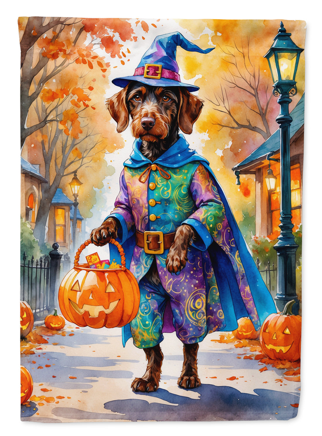 German Wirehaired Pointer Halloween Trick or Treat Garden Flag Mailbox Decorative Yard Banner Outside Patio Artwork for Flower Beds, Garden Size, Multicolor