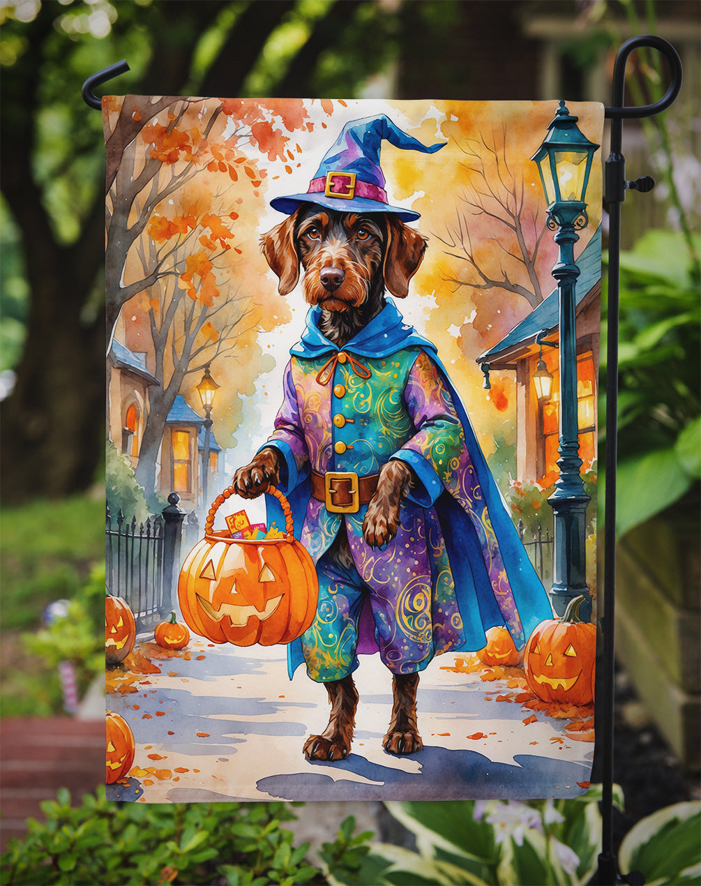 German Wirehaired Pointer Halloween Trick or Treat Garden Flag Mailbox Decorative Yard Banner Outside Patio Artwork for Flower Beds, Garden Size, Multicolor