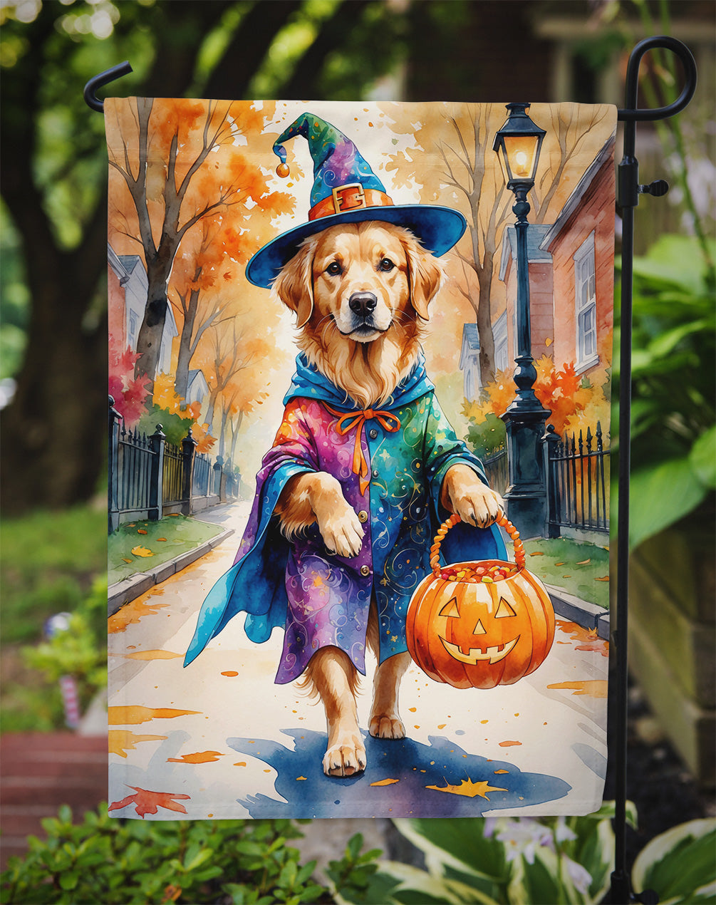 Golden Retriever Halloween Trick or Treat Garden Flag Mailbox Decorative Yard Banner Outside Patio Artwork for Flower Beds, Garden Size, Multicolor