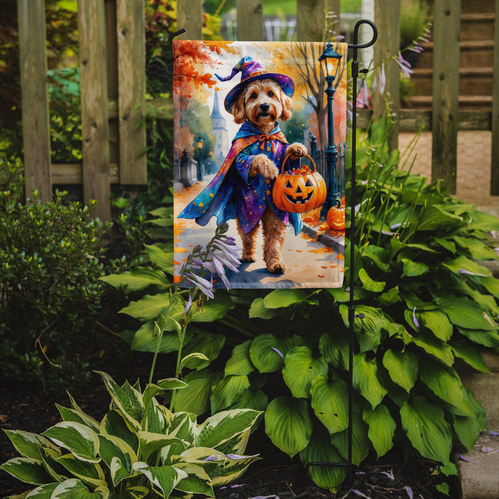Goldendoodle Halloween Trick or Treat Garden Flag Mailbox Decorative Yard Banner Outside Patio Artwork for Flower Beds, Garden Size, Multicolor