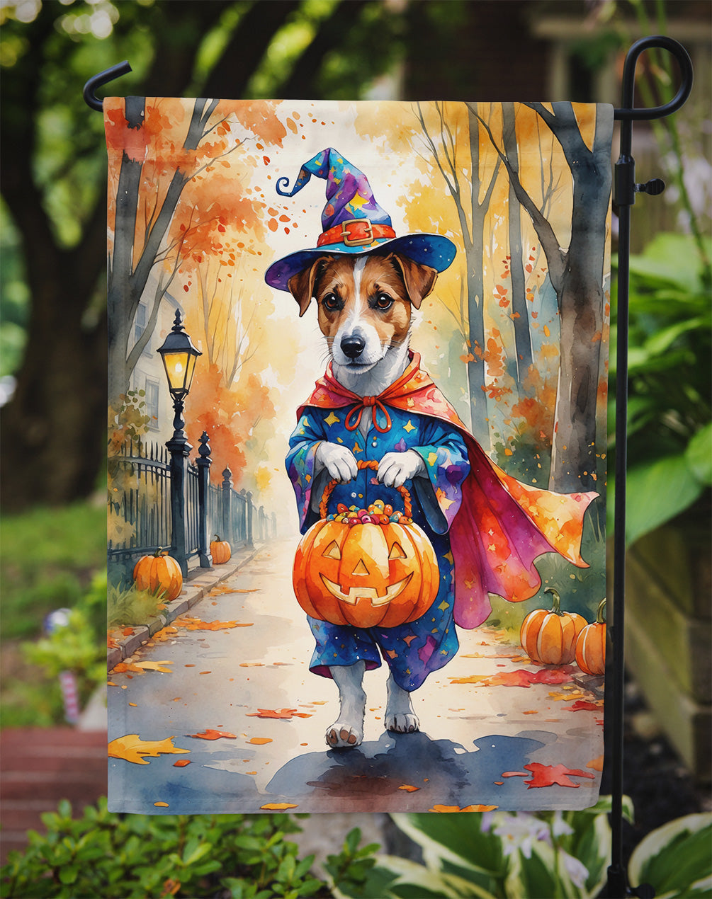 Jack Russell Terrier Halloween Trick or Treat Garden Flag Mailbox Decorative Yard Banner Outside Patio Artwork for Flower Beds, Garden Size, Multicolor