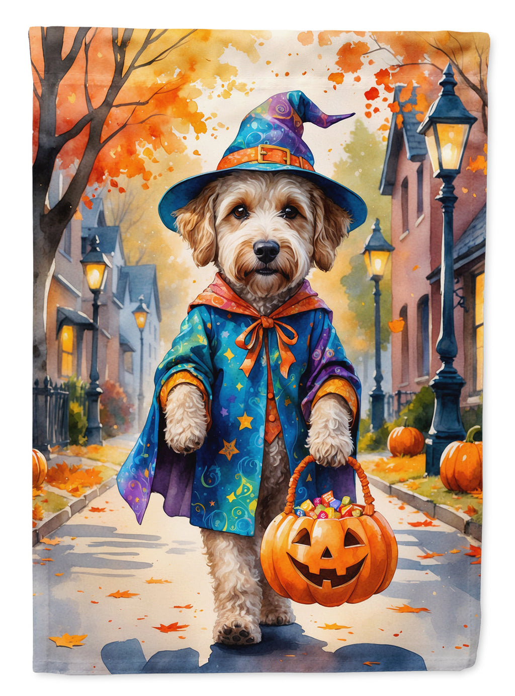 Labradoodle Halloween Trick or Treat House Flag 28x40 Porch Sleeve Pole Decorative Outside Yard Banner Artwork Wall Hanging, Polyester
