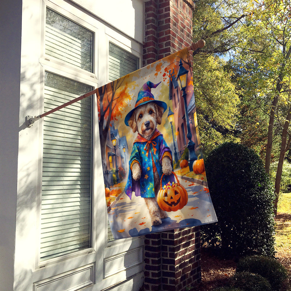 Labradoodle Halloween Trick or Treat House Flag 28x40 Porch Sleeve Pole Decorative Outside Yard Banner Artwork Wall Hanging, Polyester
