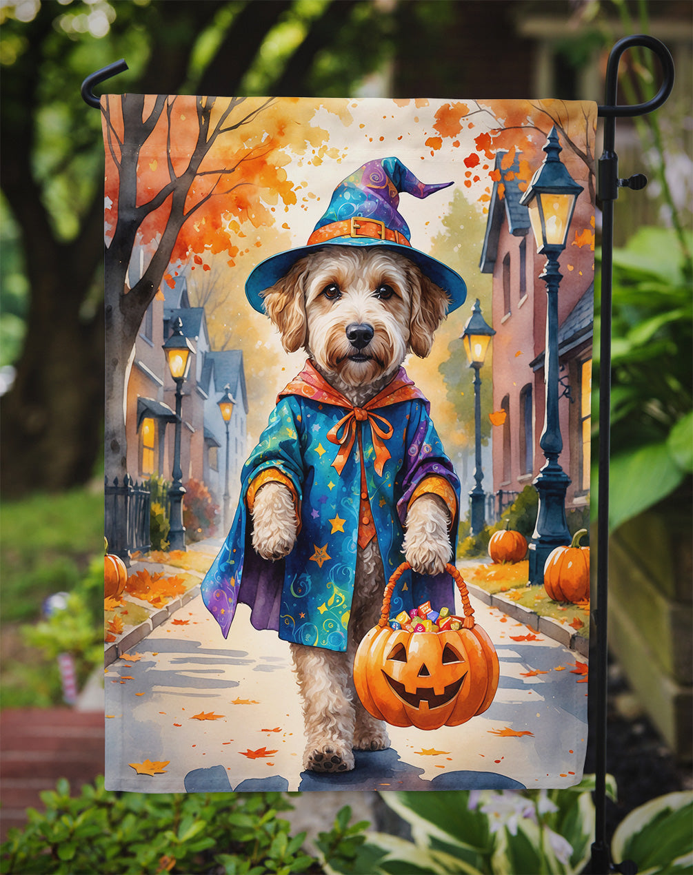 Labradoodle Halloween Trick or Treat Garden Flag Mailbox Decorative Yard Banner Outside Patio Artwork for Flower Beds, Garden Size, Multicolor