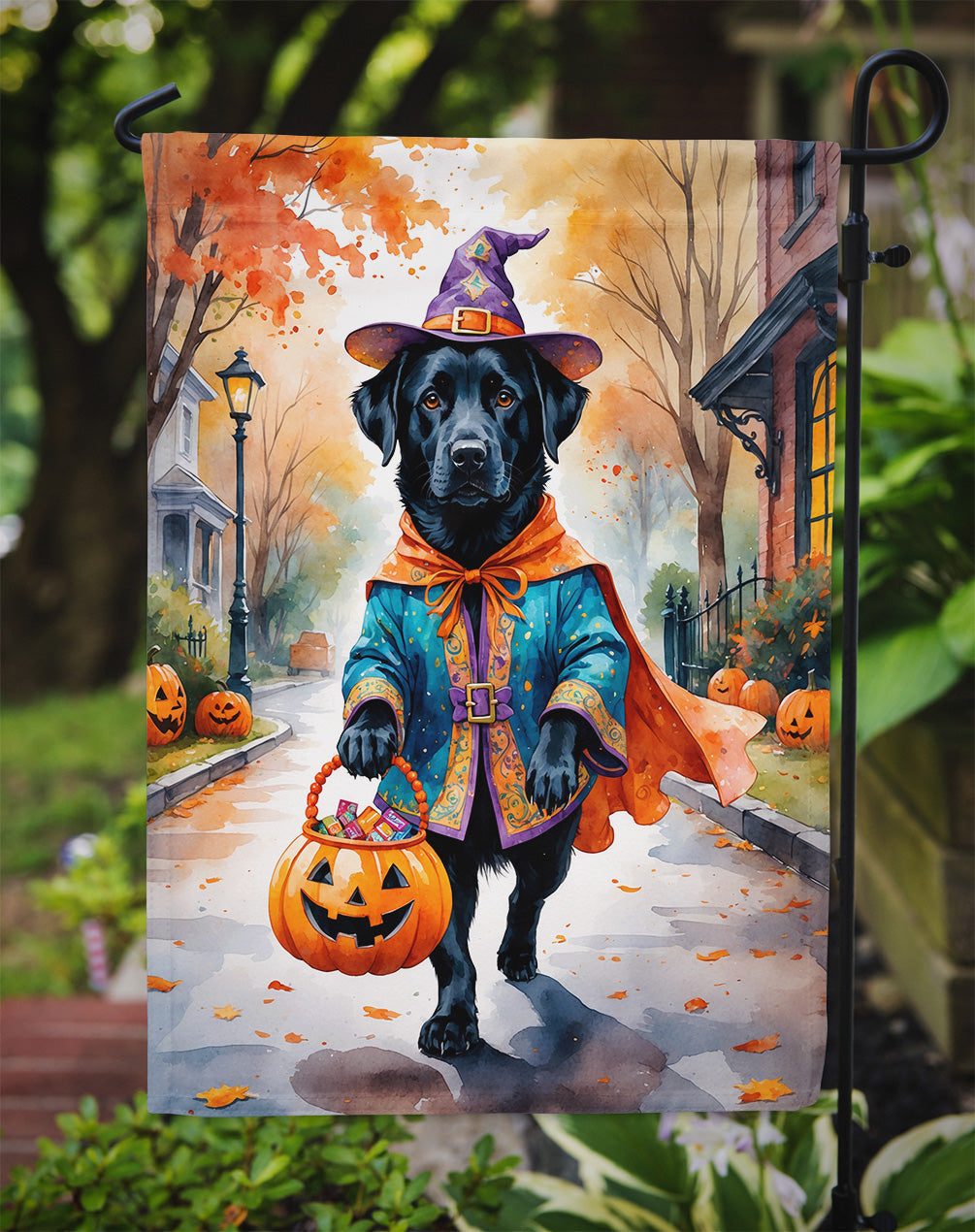 Black Labrador Retriever Halloween Trick or Treat Garden Flag Mailbox Decorative Yard Banner Outside Patio Artwork for Flower Beds, Garden Size, Multicolor