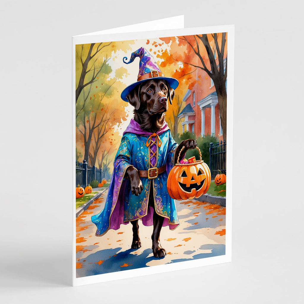 Chocolate Labrador Retriever Halloween Trick or Treat Greeting Cards Pack of 8 Blank Cards with Envelopes Whimsical A7 Size 5x7