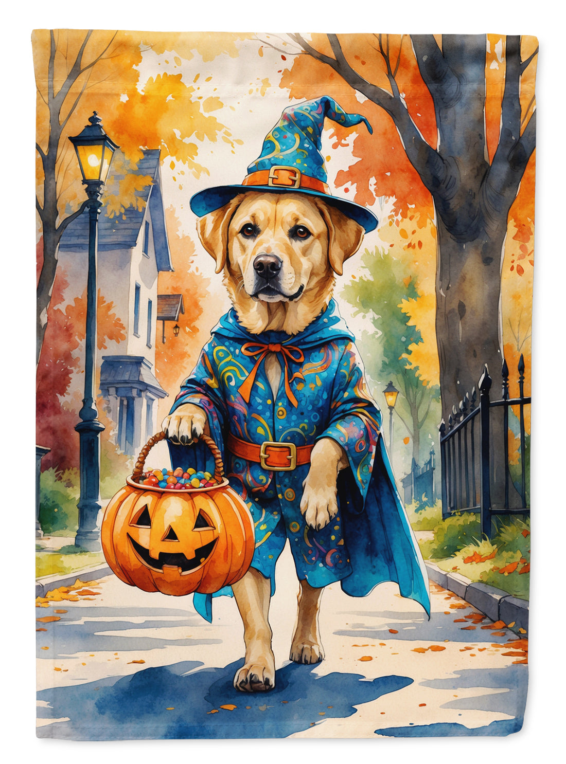 Yellow Labrador Retriever Halloween Trick or Treat House Flag 28x40 Porch Sleeve Pole Decorative Outside Yard Banner Artwork Wall Hanging, Polyester