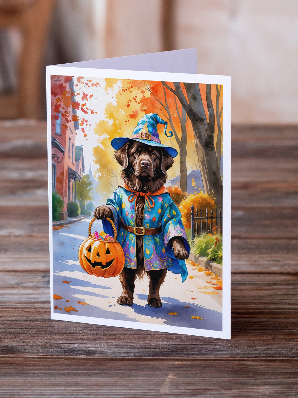 Chocolate Newfoundland Halloween Trick or Treat Greeting Cards Pack of 8 Blank Cards with Envelopes Whimsical A7 Size 5x7