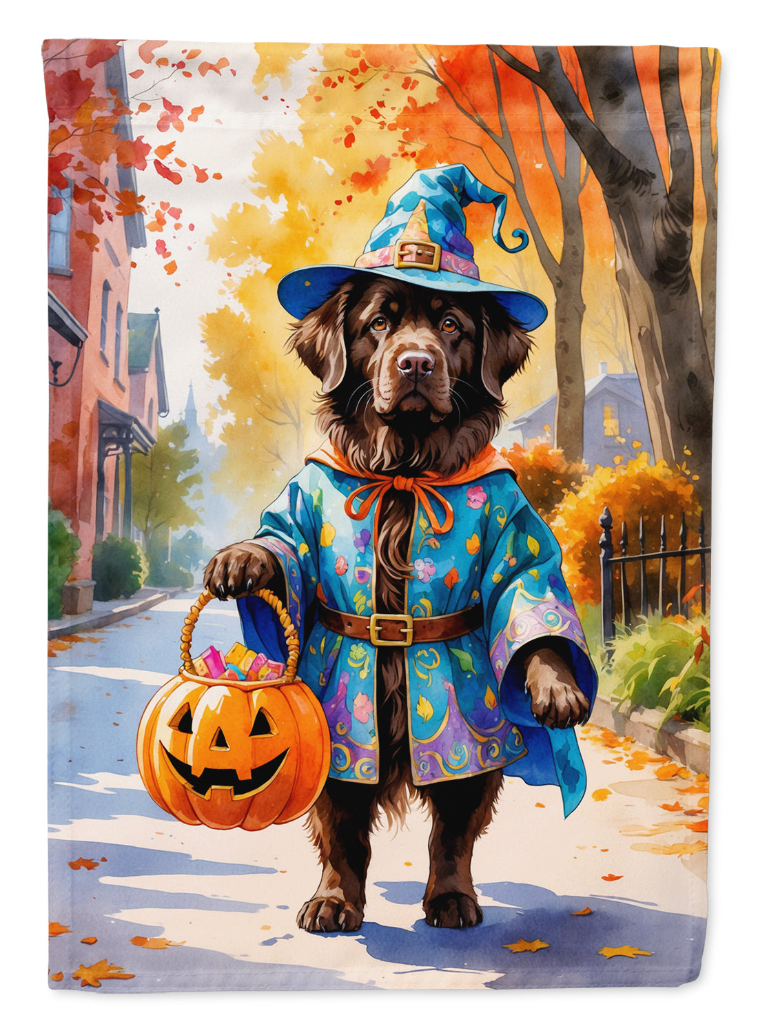 Chocolate Newfoundland Halloween Trick or Treat Garden Flag Mailbox Decorative Yard Banner Outside Patio Artwork for Flower Beds, Garden Size, Multicolor