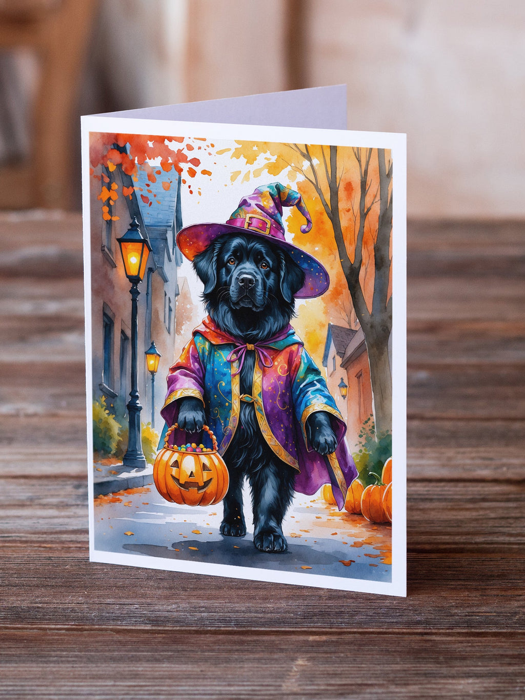 Newfoundland Halloween Trick or Treat Greeting Cards Pack of 8 Blank Cards with Envelopes Whimsical A7 Size 5x7