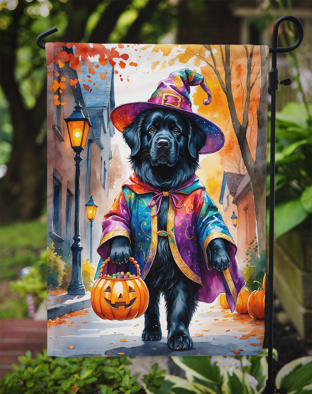 Newfoundland Halloween Trick or Treat Garden Flag Mailbox Decorative Yard Banner Outside Patio Artwork for Flower Beds, Garden Size, Multicolor