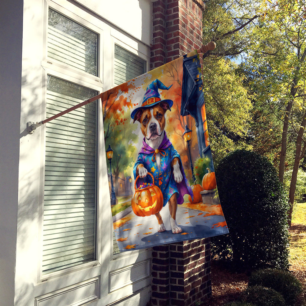Pit Bull Terrier Halloween Trick or Treat House Flag 28x40 Porch Sleeve Pole Decorative Outside Yard Banner Artwork Wall Hanging, Polyester