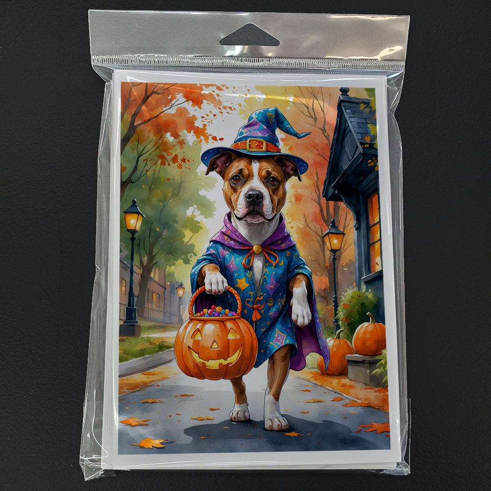 Pit Bull Terrier Halloween Trick or Treat Greeting Cards Pack of 8 Blank Cards with Envelopes Whimsical A7 Size 5x7