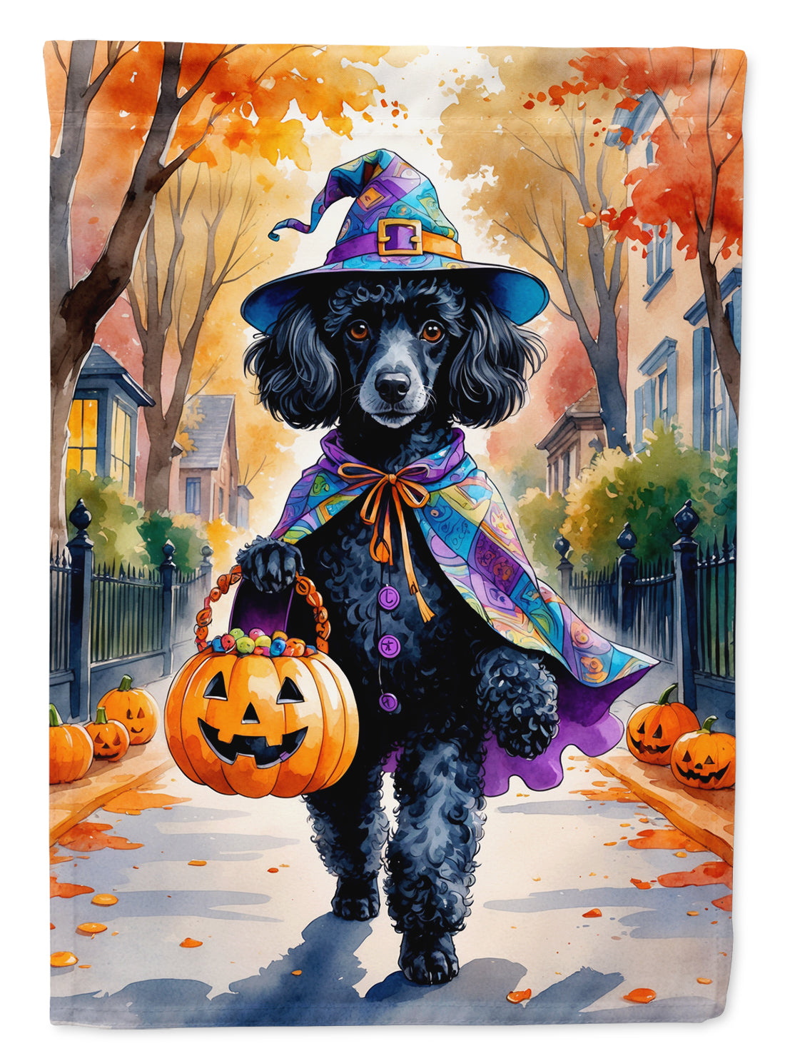Black Poodle Halloween Trick or Treat Garden Flag Mailbox Decorative Yard Banner Outside Patio Artwork for Flower Beds, Garden Size, Multicolor