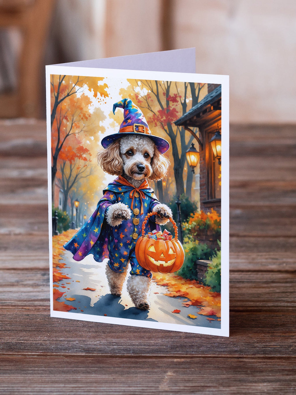 Poodle Halloween Trick or Treat Greeting Cards Pack of 8 Blank Cards with Envelopes Whimsical A7 Size 5x7