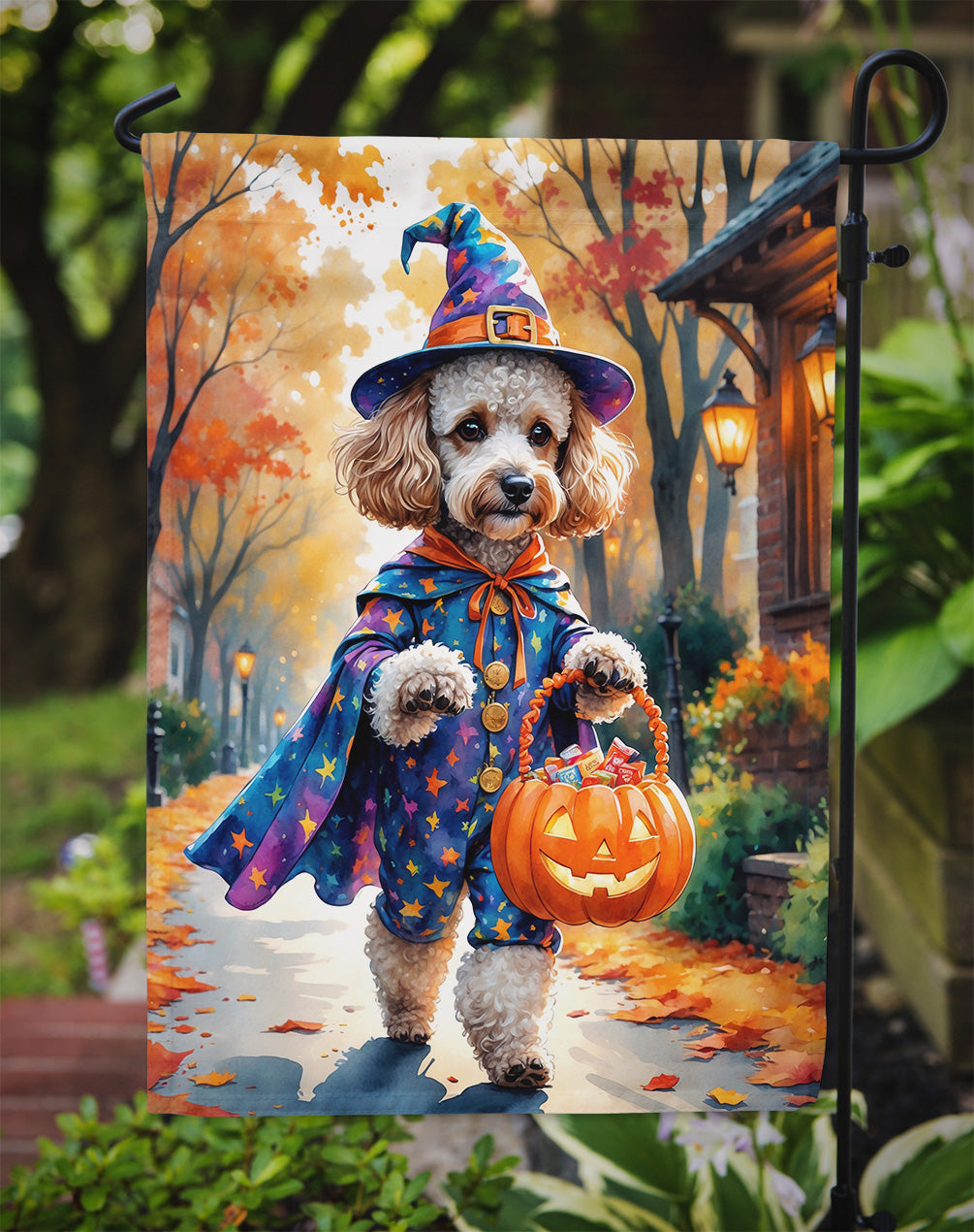 Poodle Halloween Trick or Treat Garden Flag Mailbox Decorative Yard Banner Outside Patio Artwork for Flower Beds, Garden Size, Multicolor