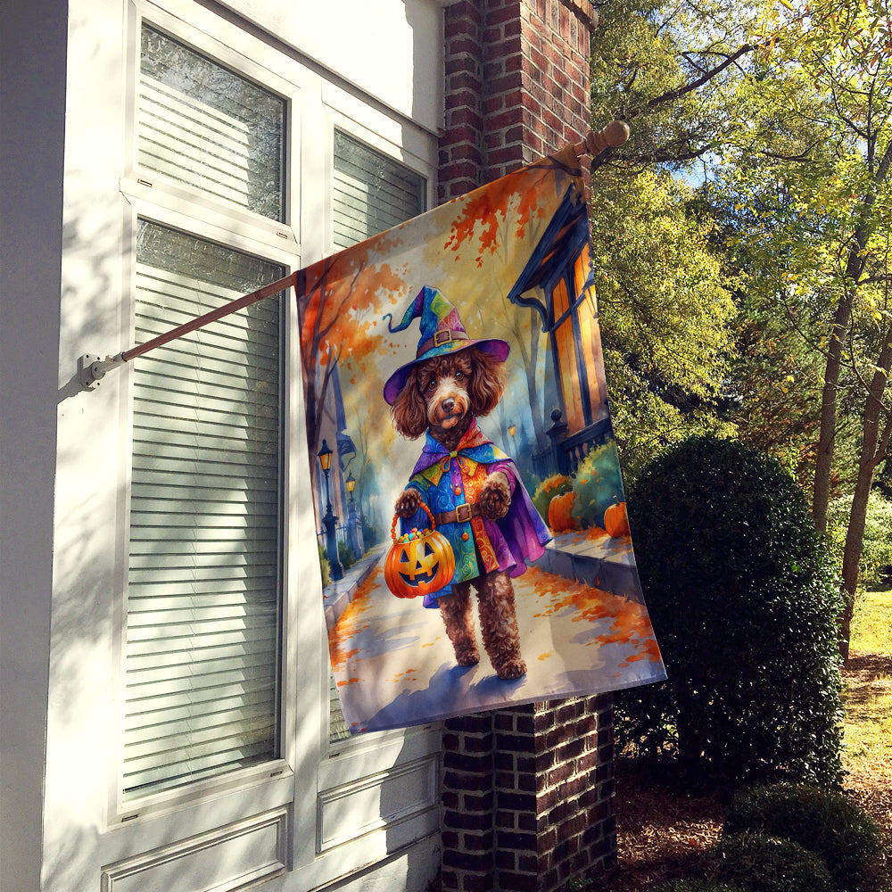 Chocolate Poodle Halloween Trick or Treat House Flag 28x40 Porch Sleeve Pole Decorative Outside Yard Banner Artwork Wall Hanging, Polyester
