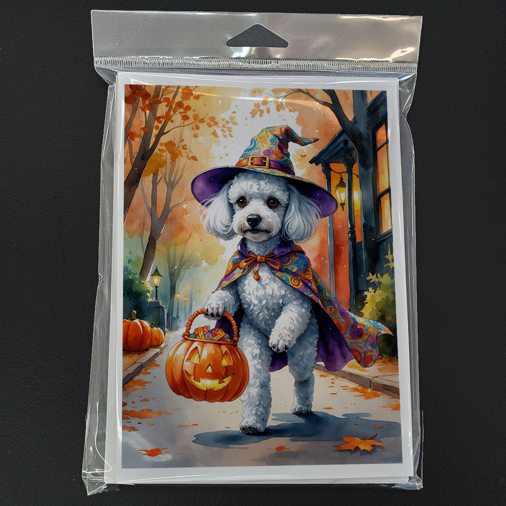 White Poodle Halloween Trick or Treat Greeting Cards Pack of 8 Blank Cards with Envelopes Whimsical A7 Size 5x7