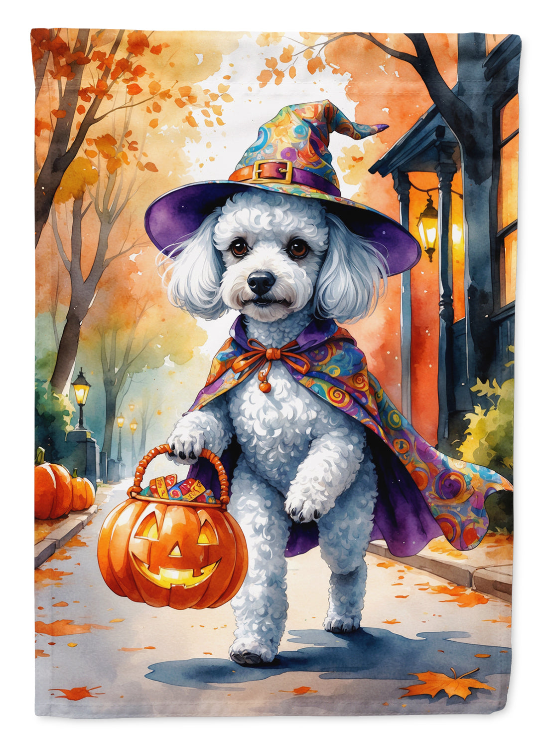 White Poodle Halloween Trick or Treat Garden Flag Mailbox Decorative Yard Banner Outside Patio Artwork for Flower Beds, Garden Size, Multicolor