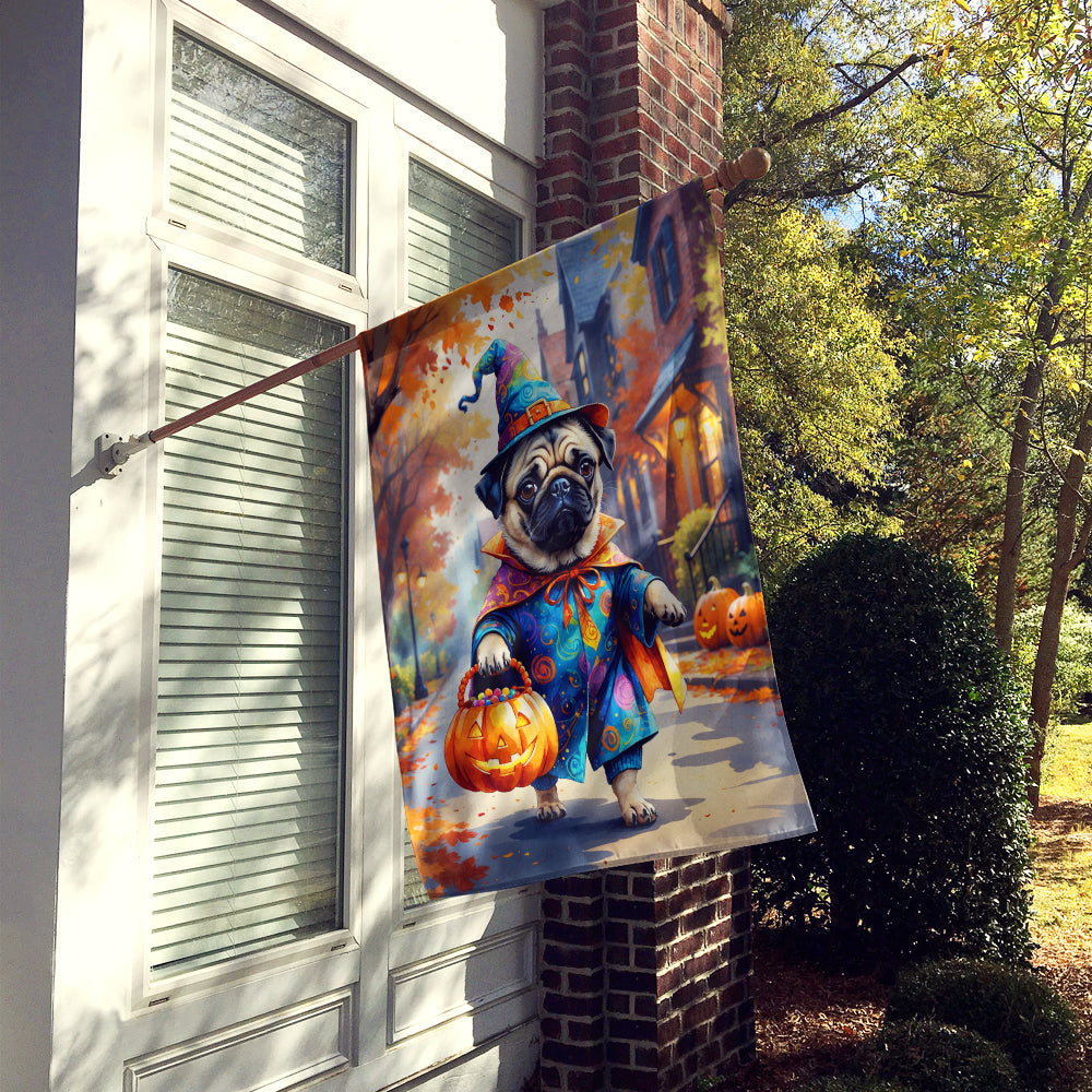 Pug Halloween Trick or Treat House Flag 28x40 Porch Sleeve Pole Decorative Outside Yard Banner Artwork Wall Hanging, Polyester