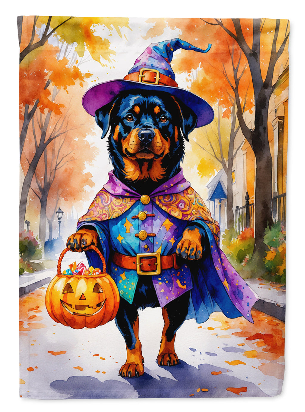 Rottweiler Halloween Trick or Treat Garden Flag Mailbox Decorative Yard Banner Outside Patio Artwork for Flower Beds, Garden Size, Multicolor